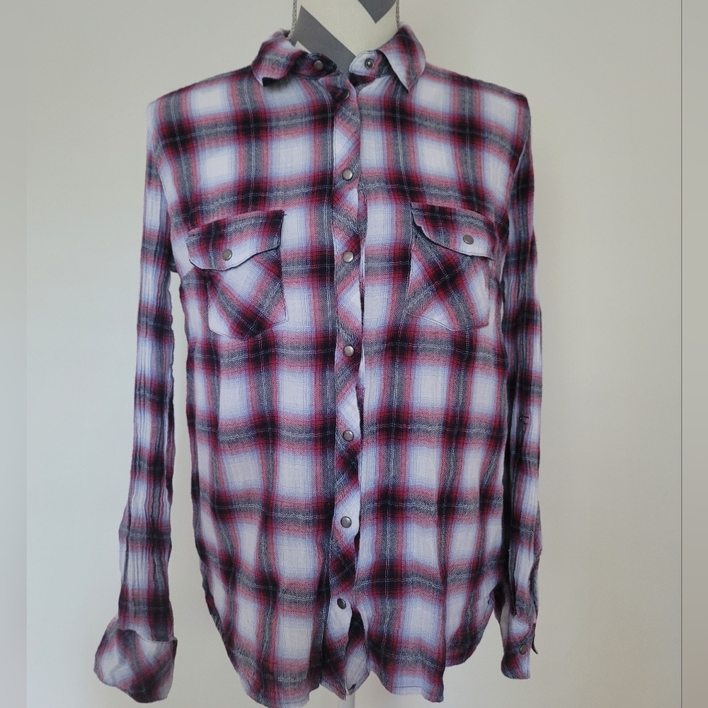 Kut from the Kloth Sz S Women's Plaid Button-Down Long Sleeve Shirt Cotton